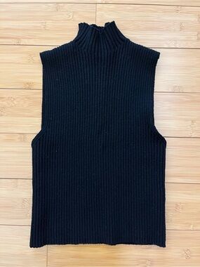 Zara Black Ribbed Mock Neck Sleeveless Top